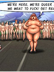 Horny cartoon girls with big tits showing off their pussies and asses at casting