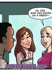 Mad John Persons cartoons presenting hardcore interracial threesome fuck with two charming beauties