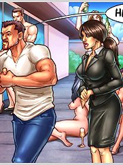 Hardcore cartoon gangbang with muscled guys and horny babes